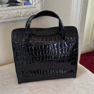 DKNYC Black Crocodile-Embossed Tote